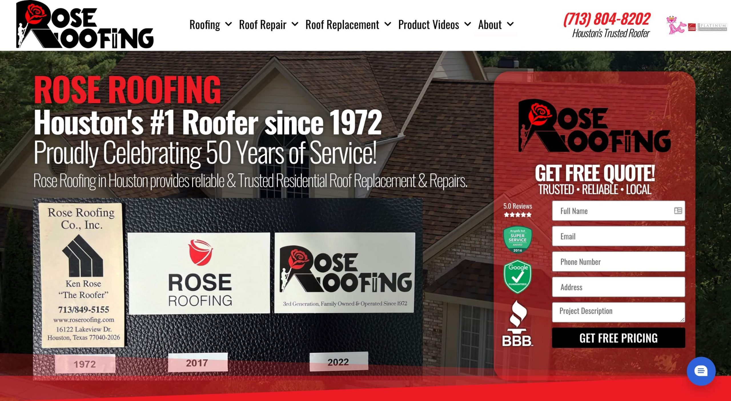 A roofing website in Houston, TX